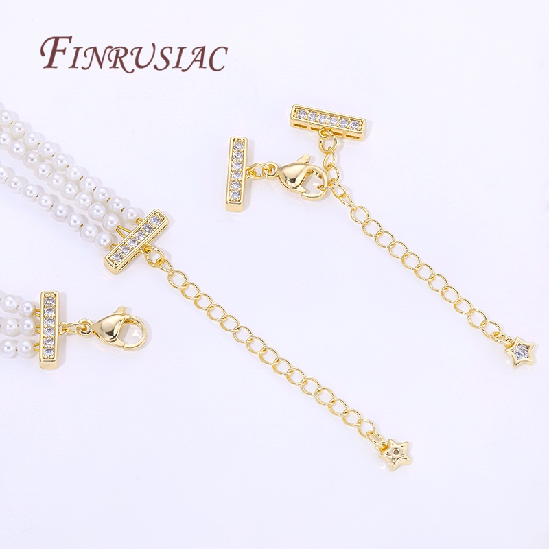 Pearl Trim Chain - 18K 금도금 3줄 진주 목걸이 연결고리,