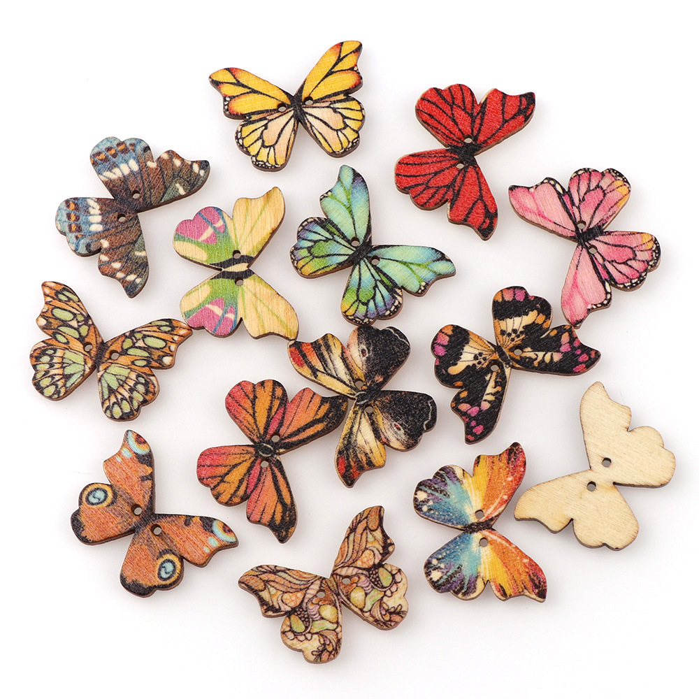 Embellishments For Scrapbooking - 50개 나비 모양 나무 단추 믹스