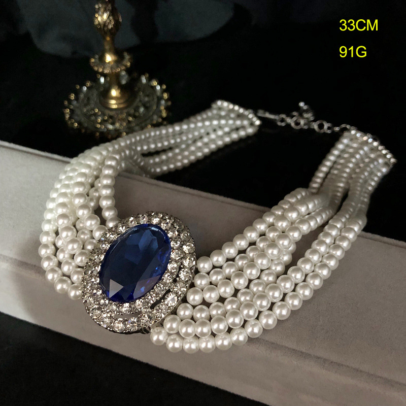 2026 프랑스 레트로 라인스톤 장식 우아한 사파이어  - Pearl Trim Chain 리뷰 및 가격