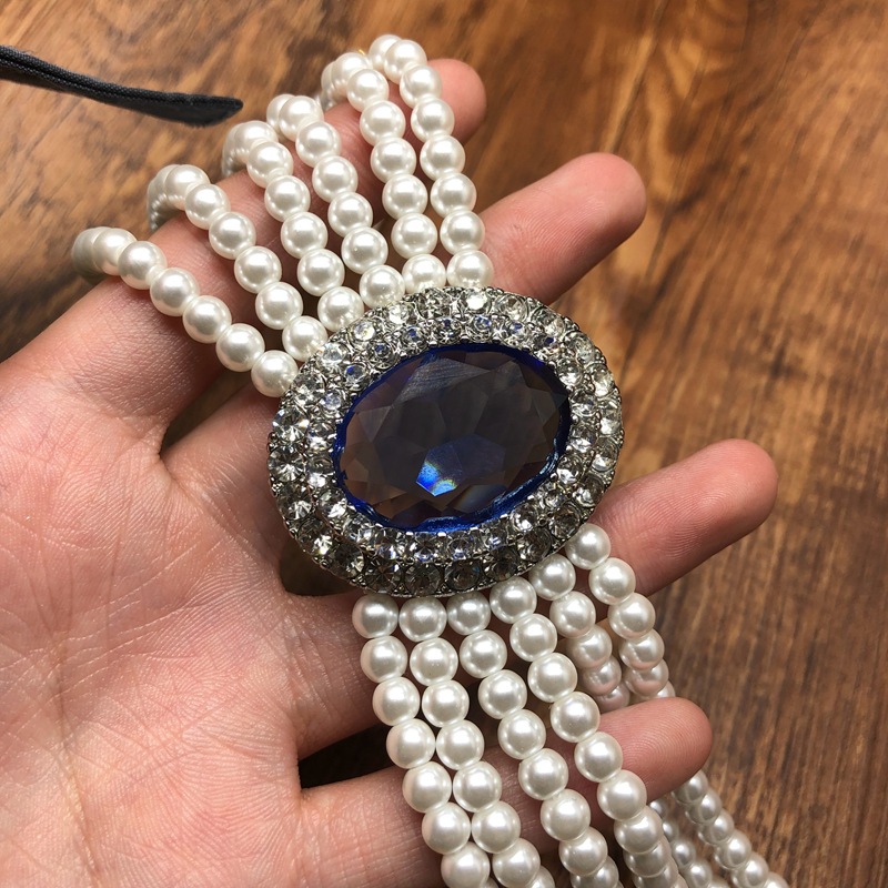 2026 프랑스 레트로 라인스톤 장식 우아한 사파이어  - Pearl Trim Chain 리뷰 및 가격