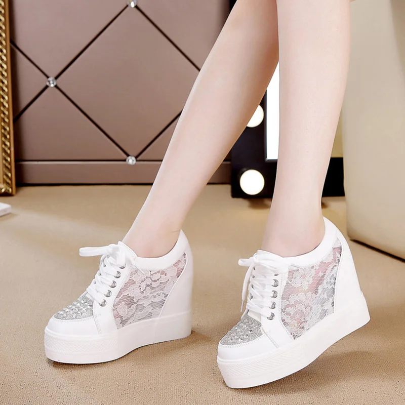 여성용 플랫폼 스니커즈, 라인석 높이 증가 신발, 브랜 - Crystal Mesh Fabric 리뷰 및 가격