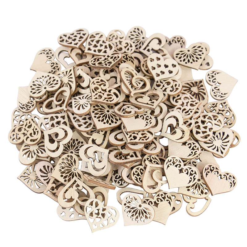 50/100pcs 빈 심장 패턴 작은 자연 나무 조각  - Embellishments For Scrapbooking 리뷰 및 가격