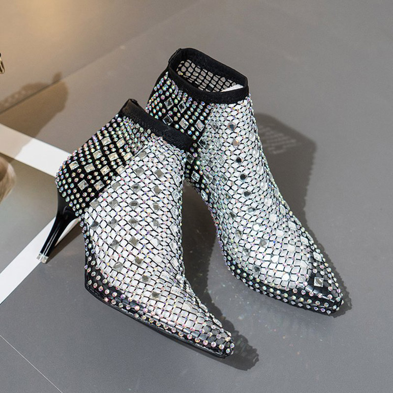 2025 여름 메쉬 샌들 부츠 여성 라인스톤 속이 빈  - Crystal Mesh Fabric 리뷰 및 가격